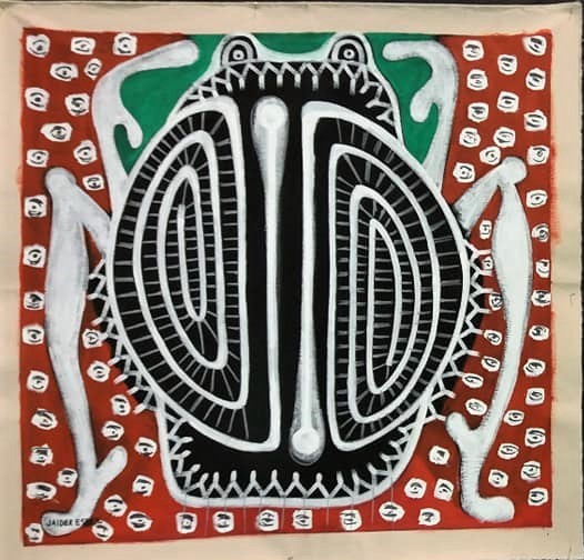 O parto de Makunaima, 2018. Jaider Esbell. Acrílica e marcador à base de água sobre tela. 90 x 90 cm.