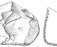 Instrumento lítico monofacial, silex, idade 2,45 milões de anos.