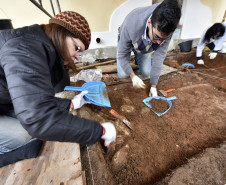 Equipe do Departamento de Arqueologia do Museu Paranaense vem desenvolvendo pesquisas arqueológicas no entorno do Palácio Belvedere. 
