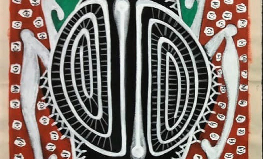 O parto de Makunaima de Jaider Esbell O parto de Makunaima, 2018. Jaider Esbell. Acrílica e marcador à base de água sobre tela. 90 x 90 cm.