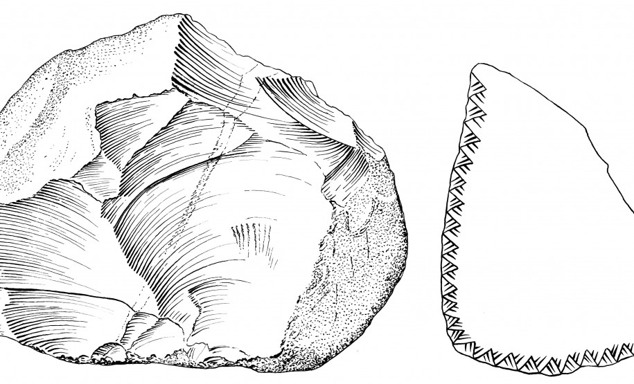 Instrumento lítico monofacial Instrumento lítico monofacial, silex, idade 2,45 milões de anos.