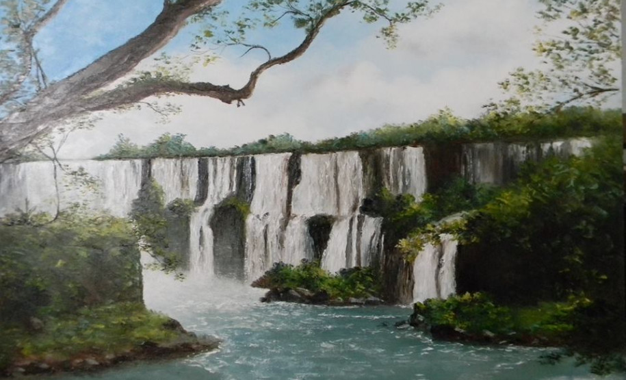 Museu Paranaense recebe a exposição “Sonhando com o Paraná” Pintura das Cataratas do Iguaçu feito pelo artista Roberto Bona